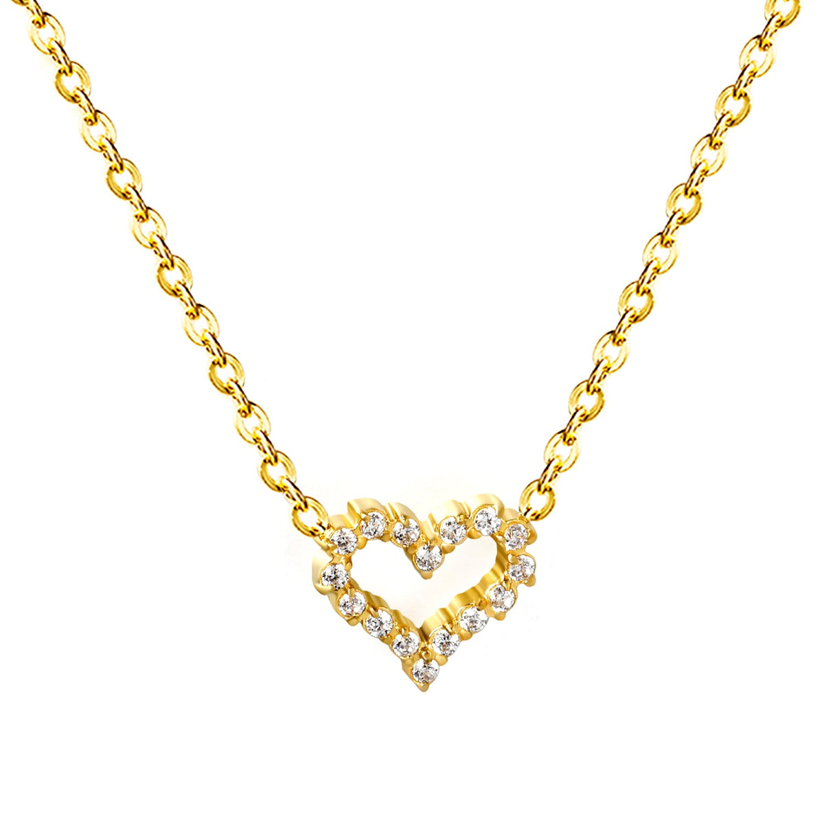 Halo Heart Pendant Necklace – 18K Gold Plated