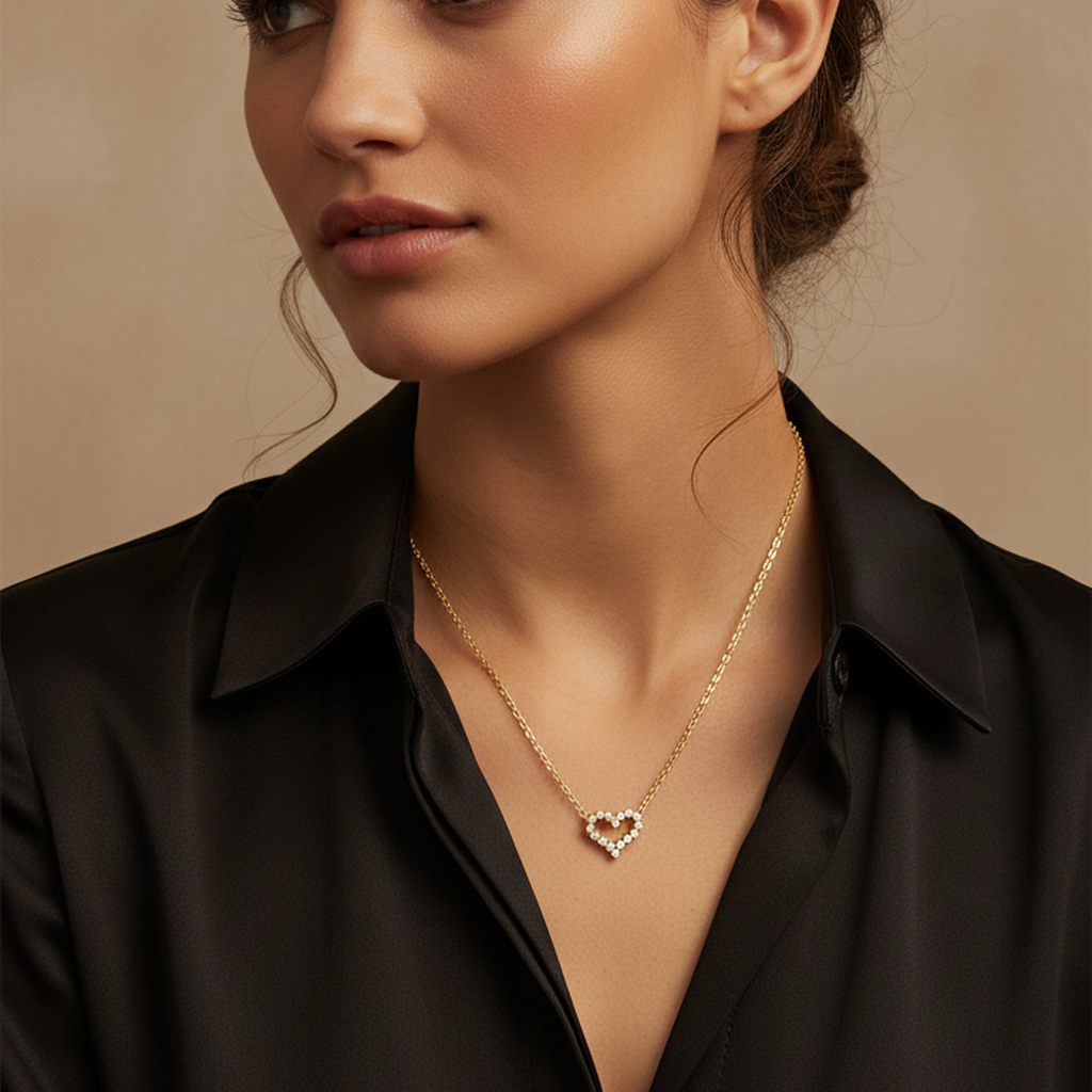 Halo Heart Pendant Necklace – 18K Gold Plated